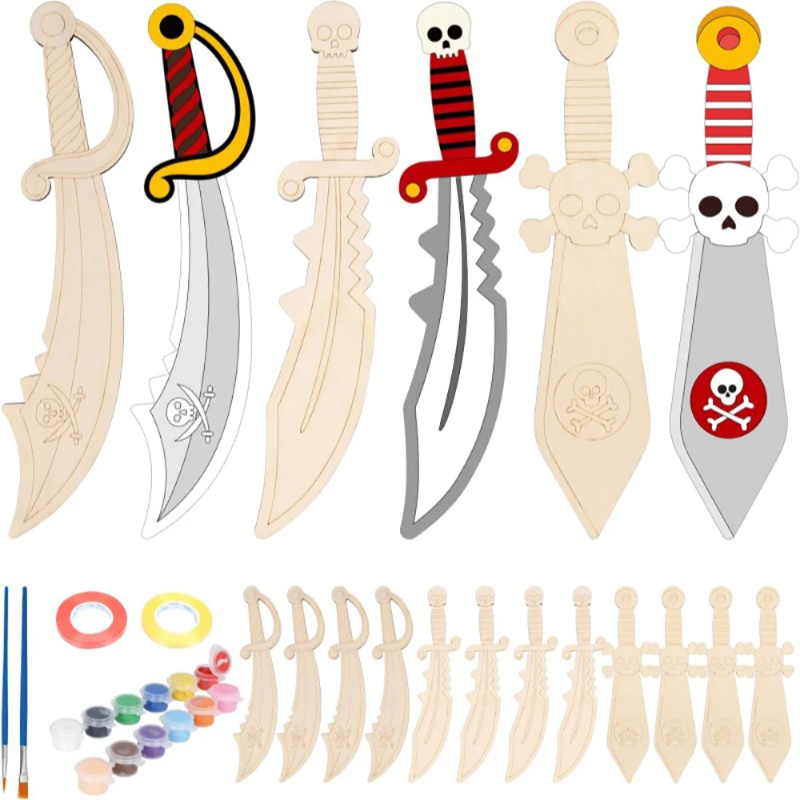16pcs Wooden Swords Set Unfini - огляд і ціна Cosplay Prop Painting